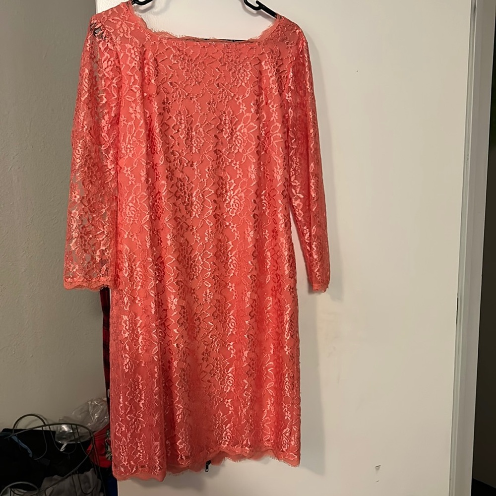 Orange/peach lace high neck dress